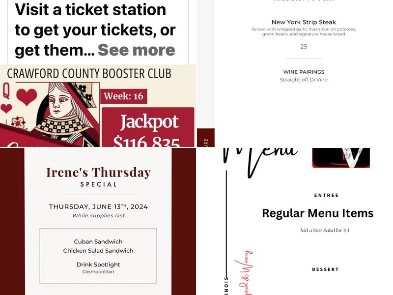 Irene's Vineyard Menu