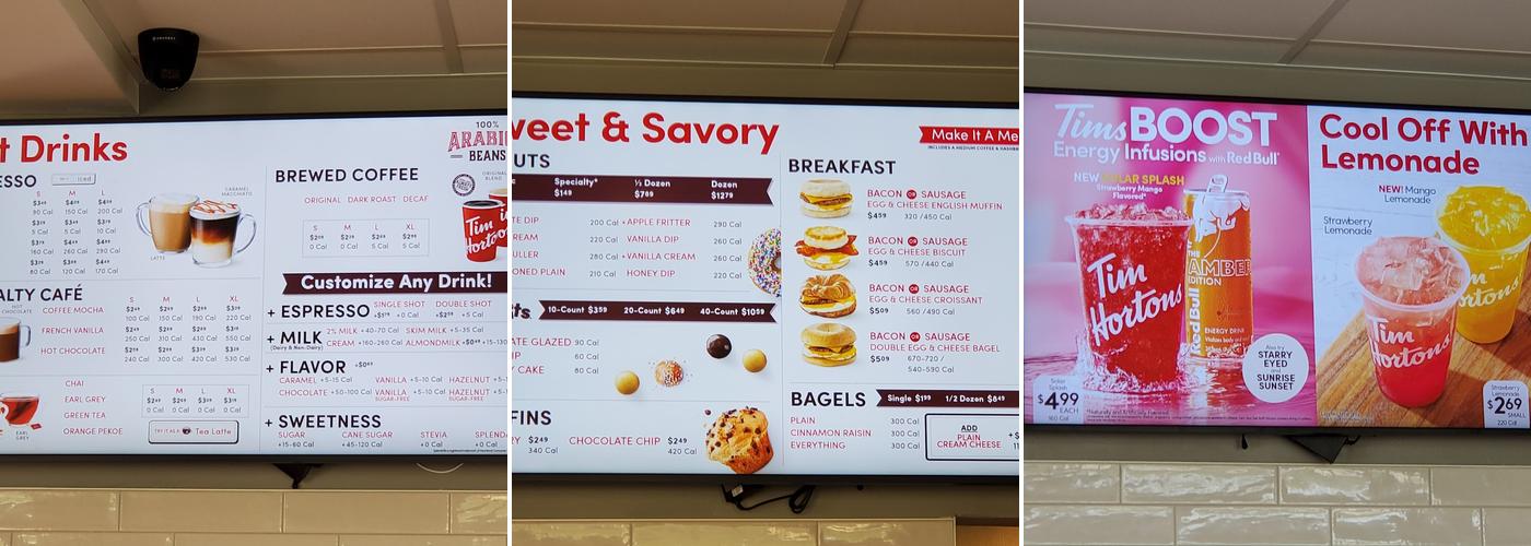 Tim Hortons Menu