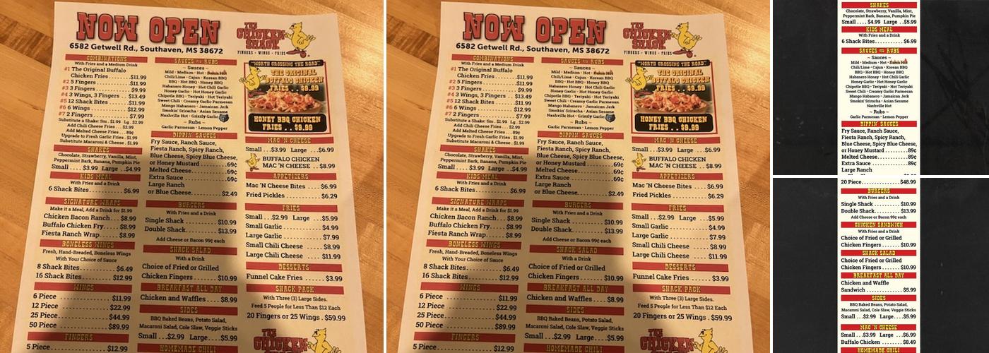 The Chicken Shack Menu