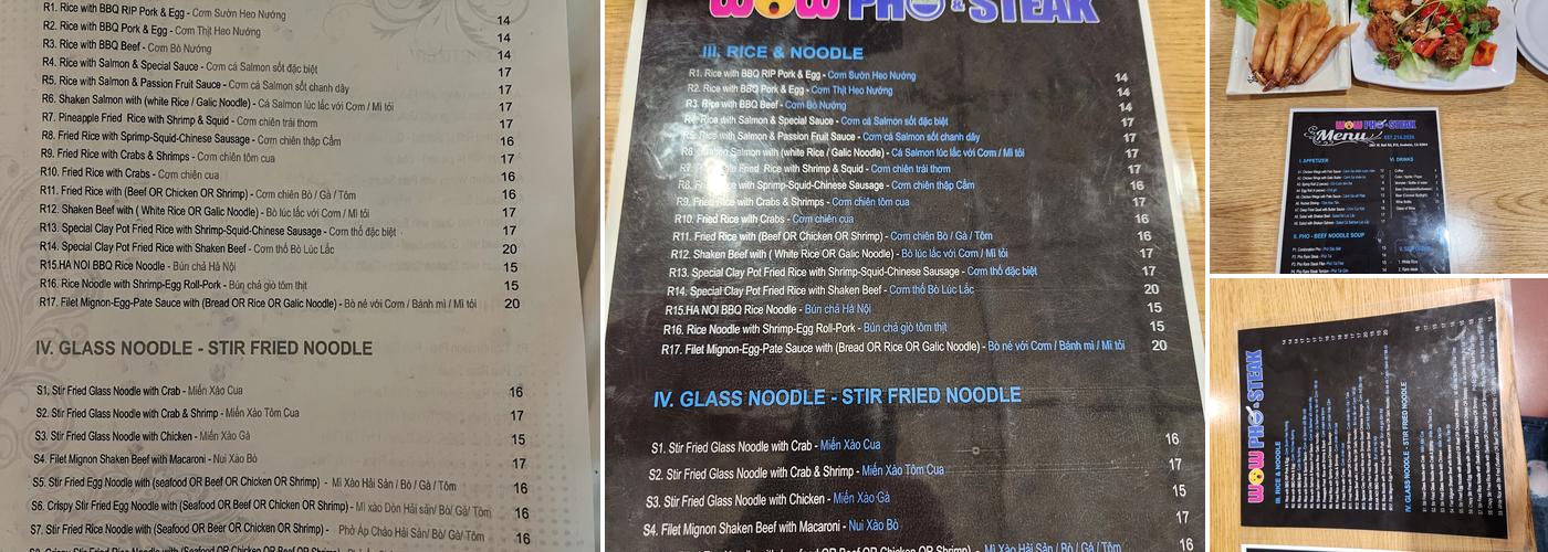 Wow Pho & Steak Menu