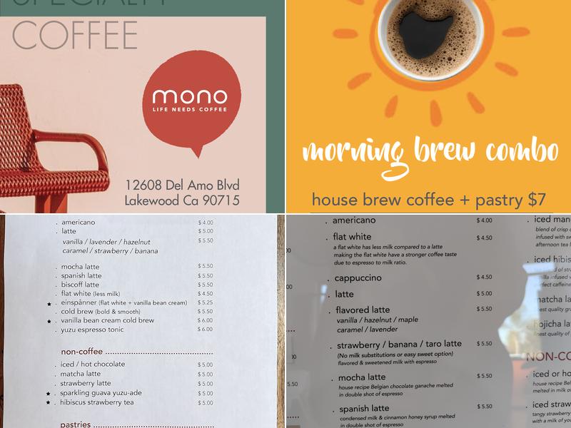 Mono Coffee Menu