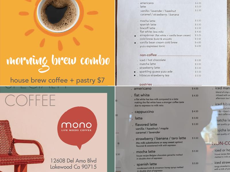Mono Coffee Menu