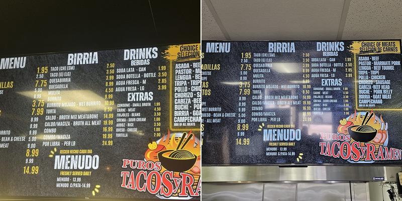 Puros Tacos Y Ramen Menu