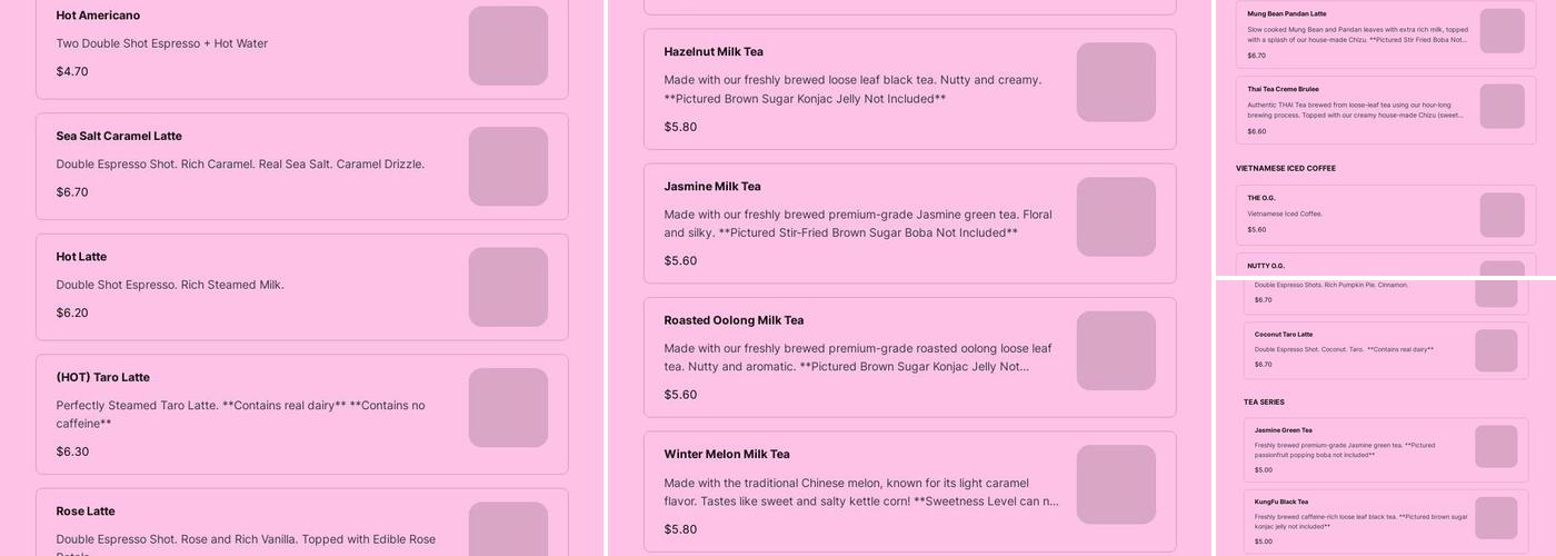 Bober Tea & Coffee Menu