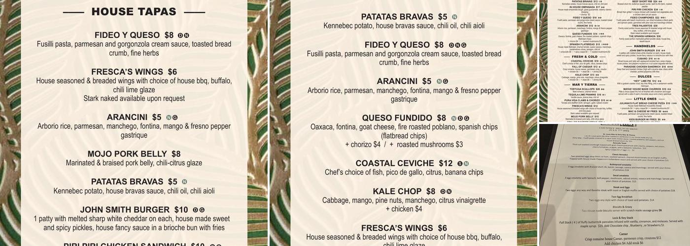 The Lock & Key - Tapas + Bar Menu