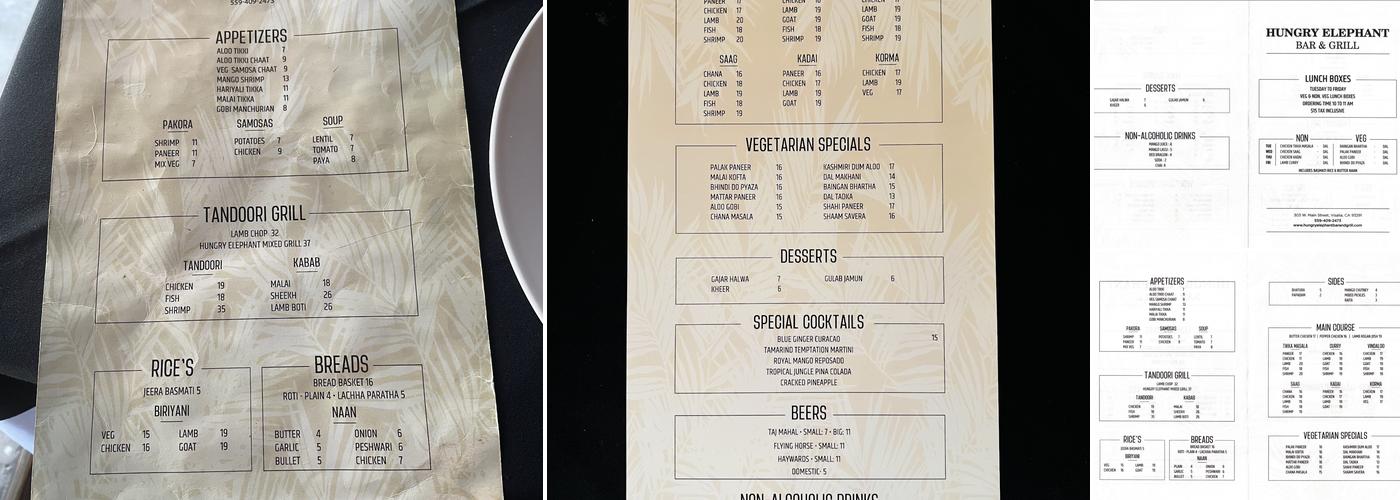 Hungry Elephant Bar & Grill Menu