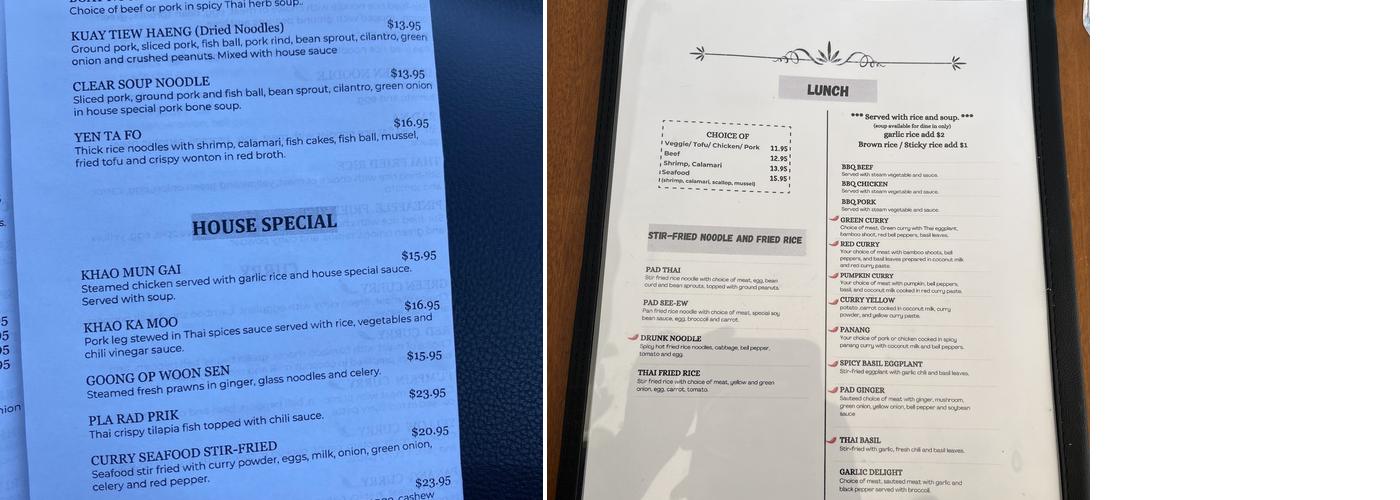 Homey Thai Bistro Menu