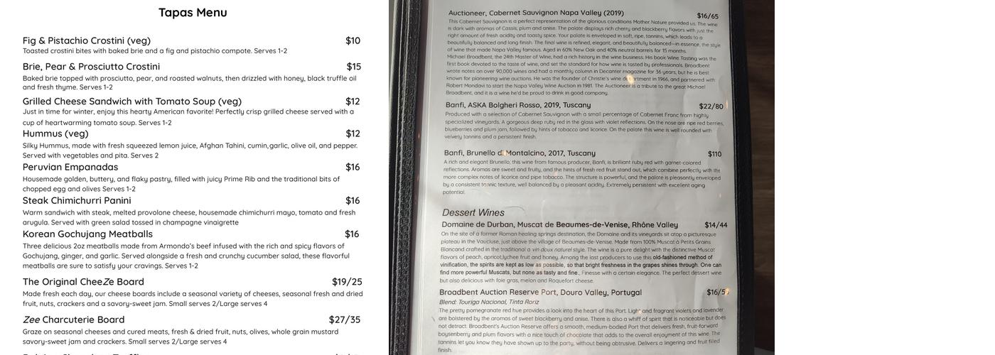 Zephyr Wine Bar + Bottle Menu