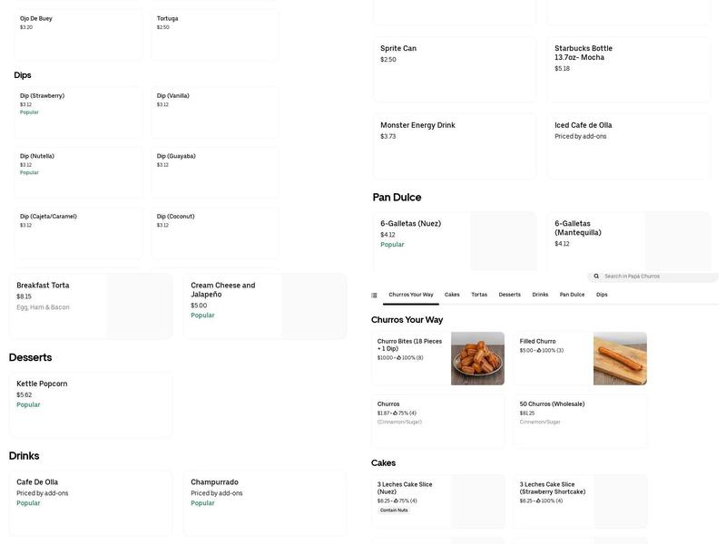 Papá Churros Menu