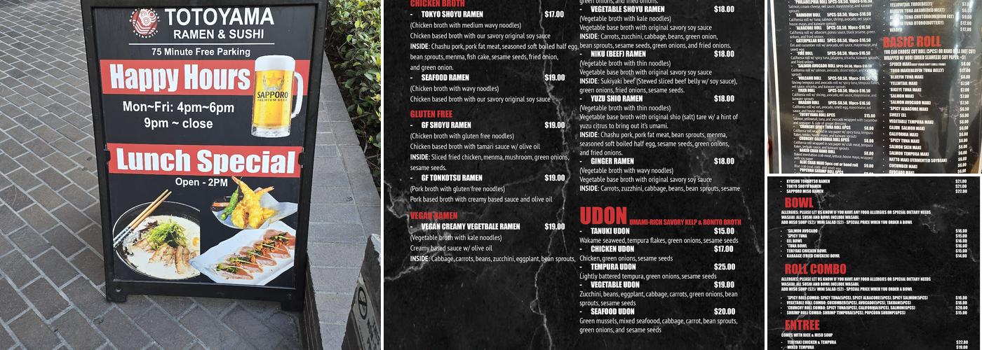 Totoyama Ramen DTLA Menu