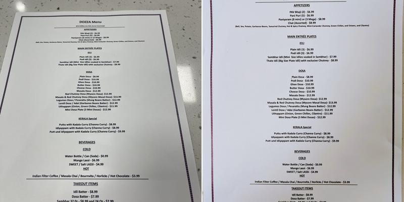 Dozza Menu