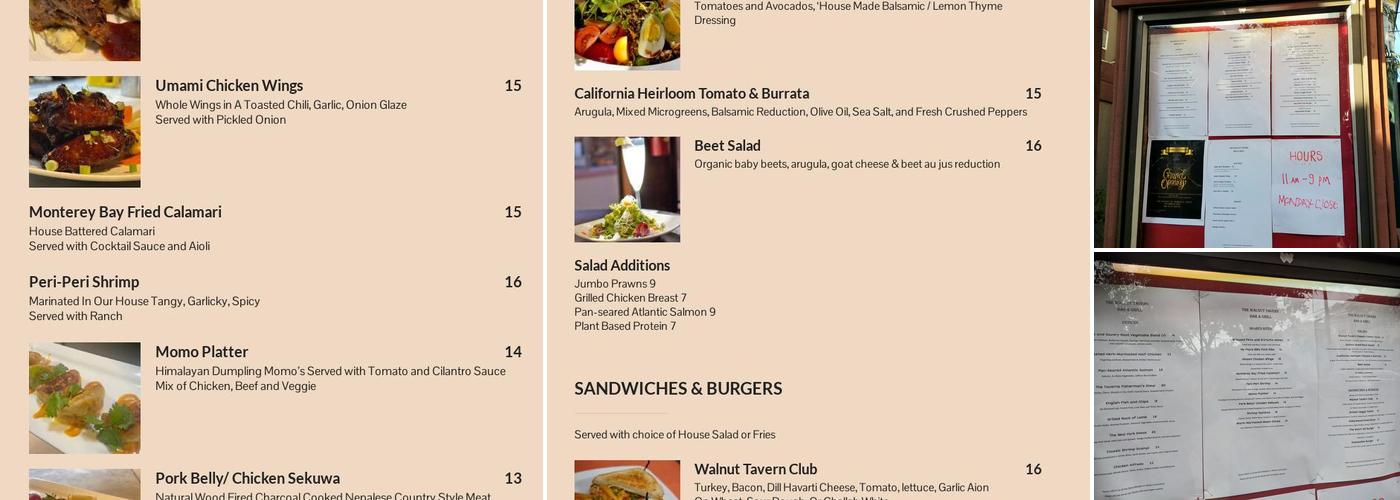 The Walnut Tavern Bar & Grill Menu