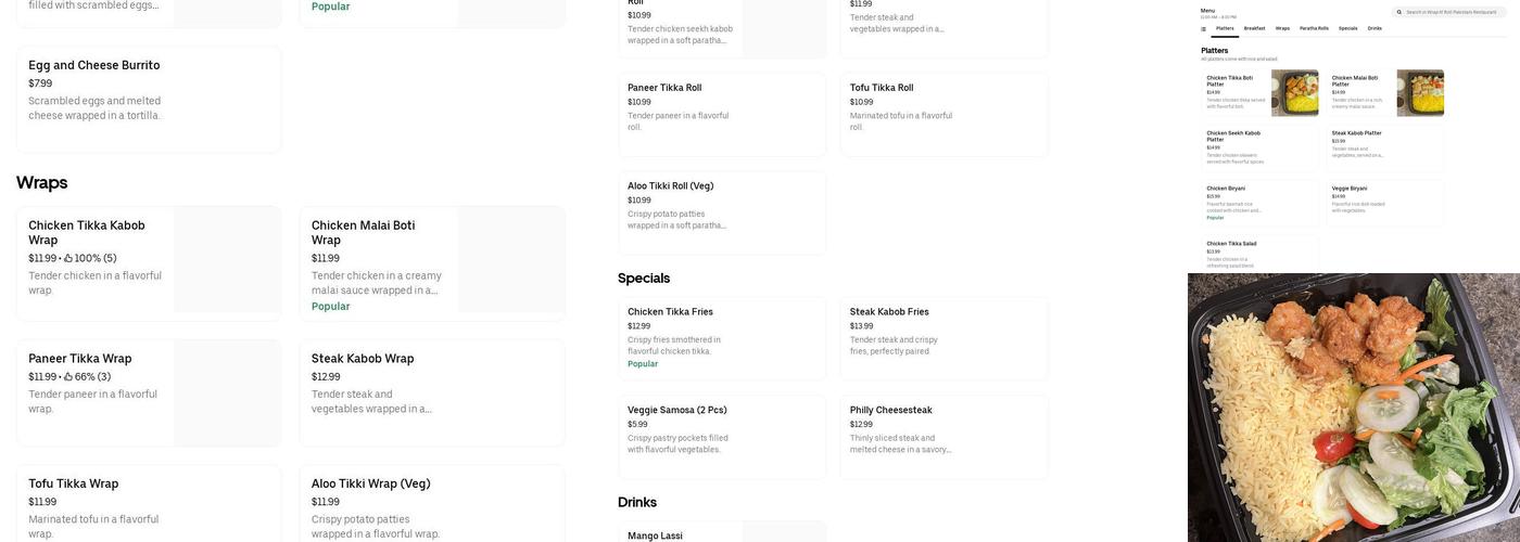 Wrap N Roll Menu