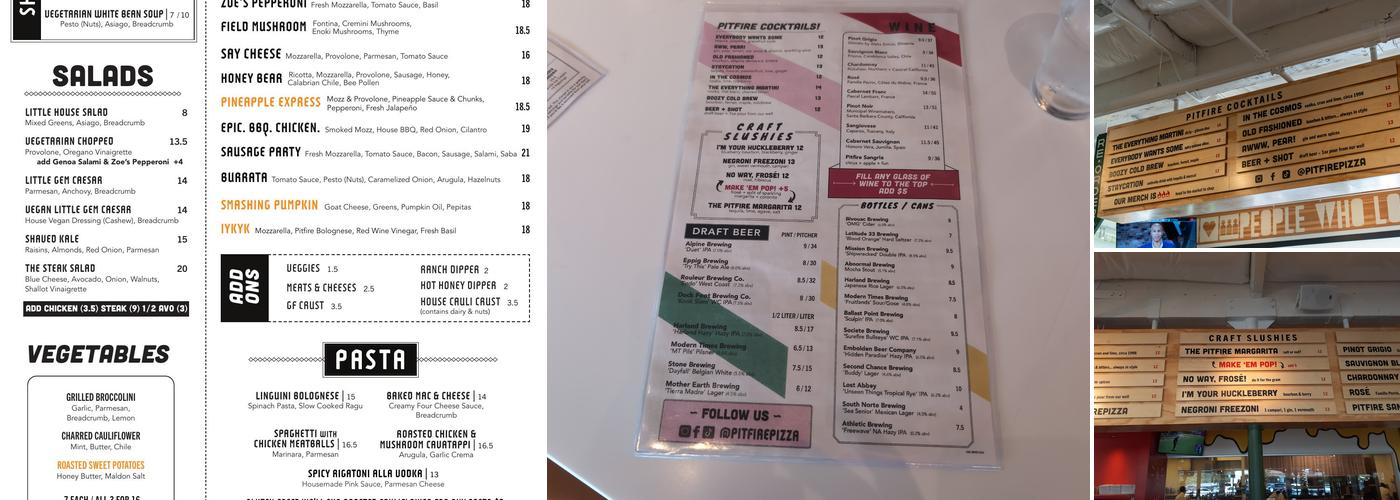 Pitfire Pizza Menu