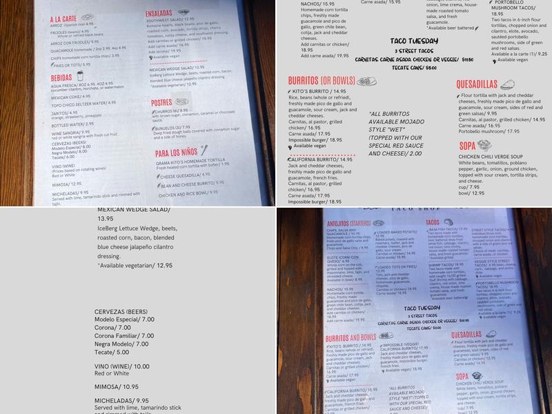 Kito’s Taco Shop Menu