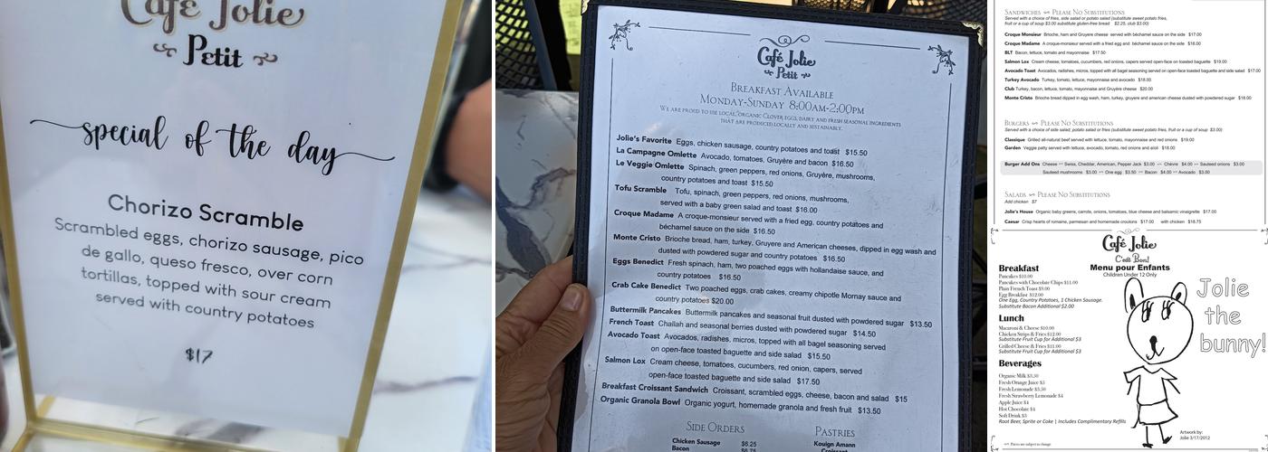 Cafe Jolie Petit Menu