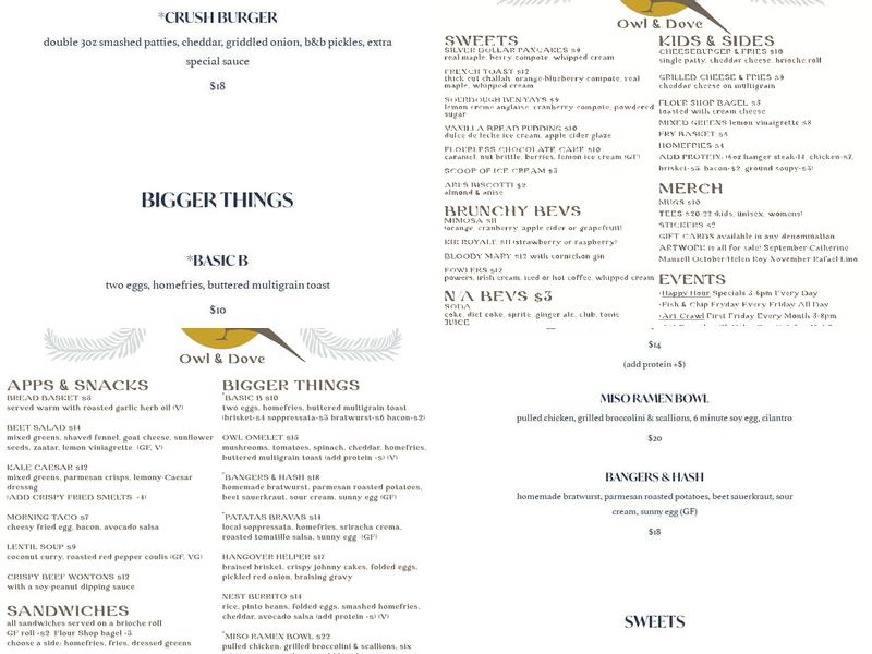 Owl & Dove Menu