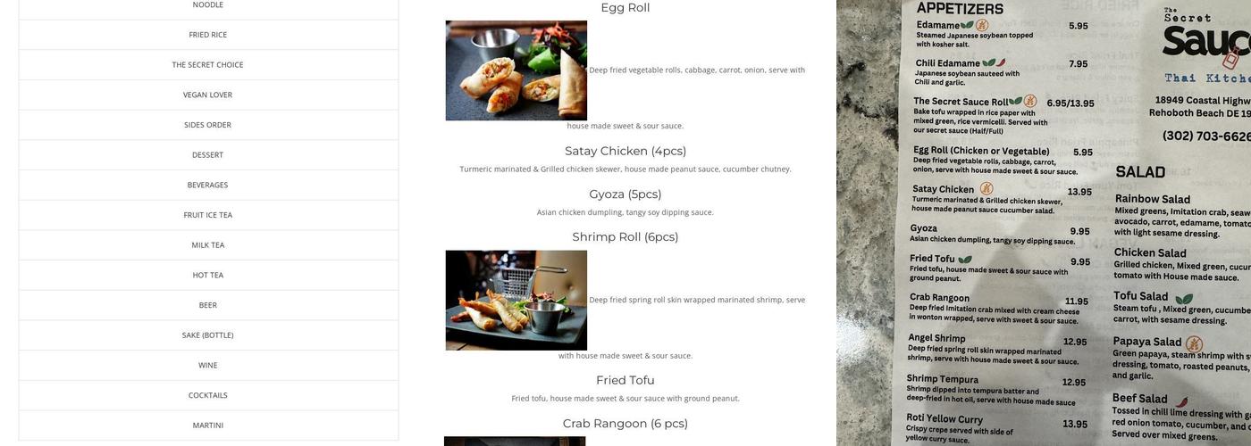 The Secret Sauce Thai Kitchen Menu