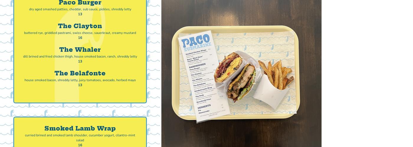 Paco Submarine Menu