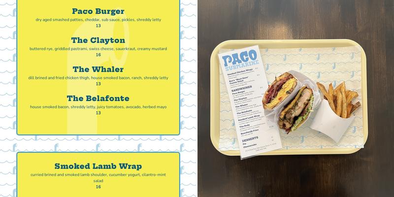 Paco Submarine Menu