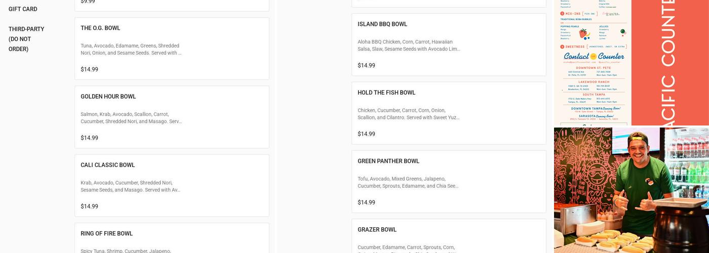 Pacific Counter Menu