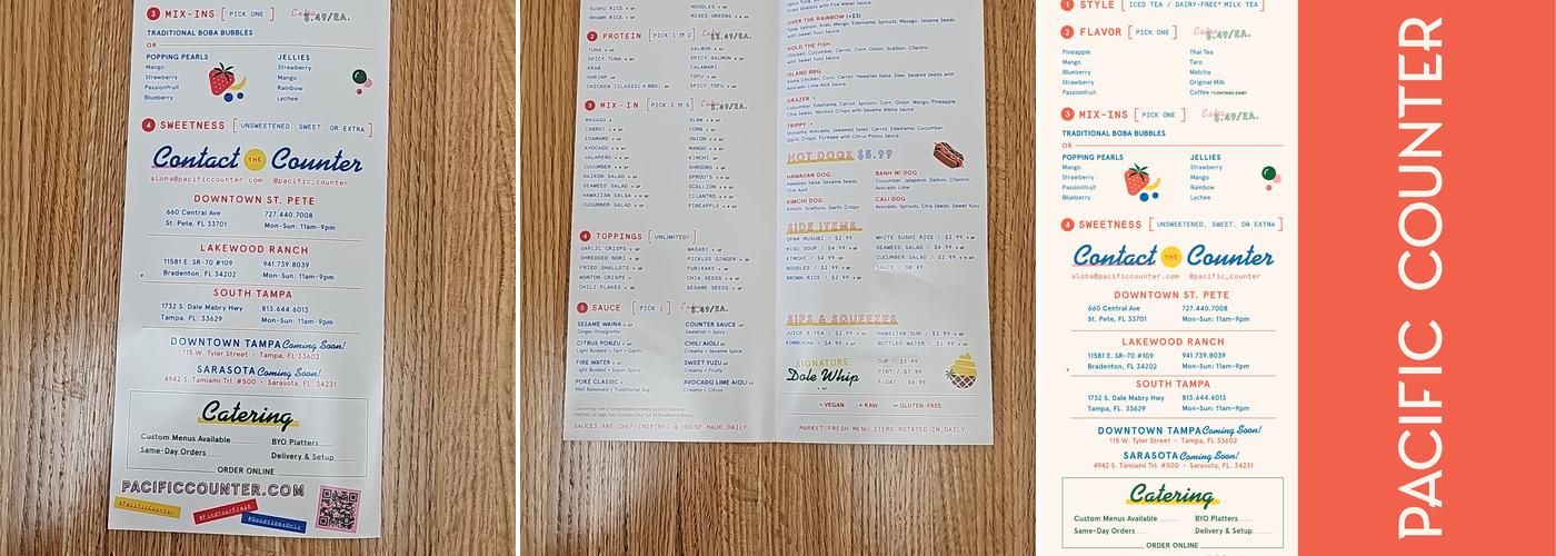 Pacific Counter Menu