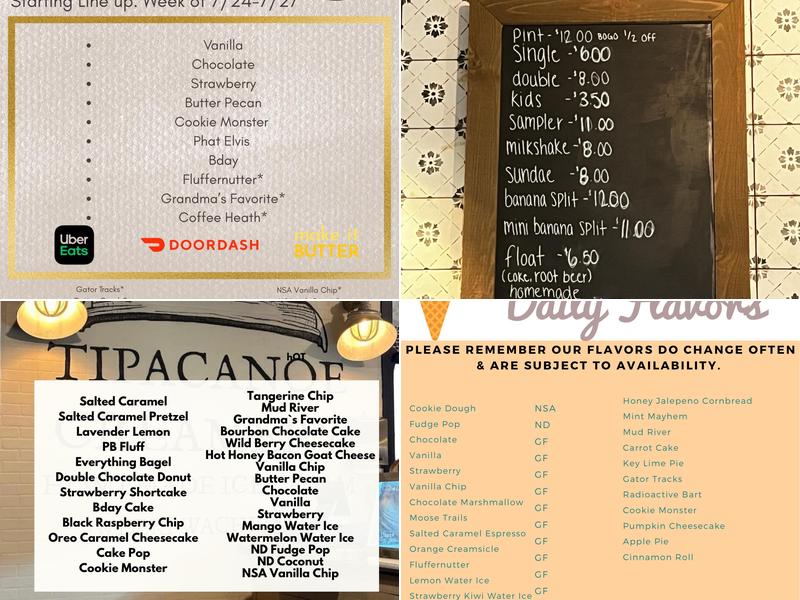 Tipacanoe Creamery Menu