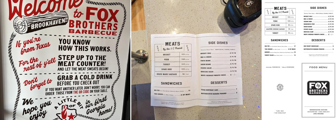 Fox Brothers Barbecue Menu