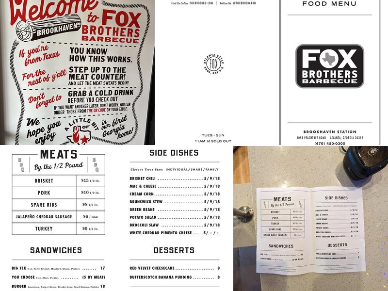 Fox Brothers Barbecue Menu