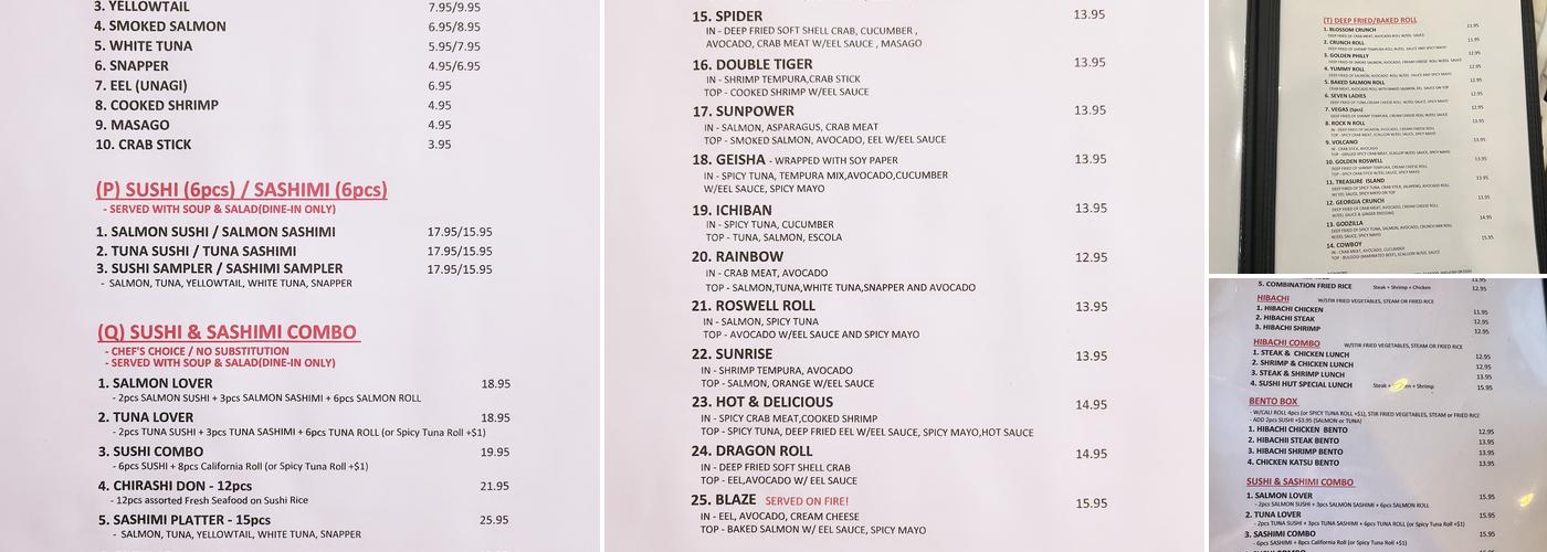 Sushi Hut Menu