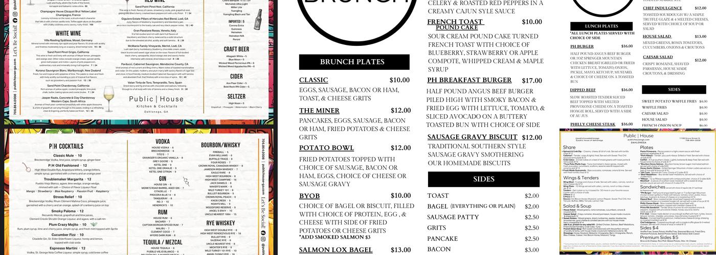 Public House Kitchen & Cocktails Menu