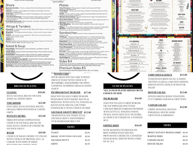 Public House Kitchen & Cocktails Menu