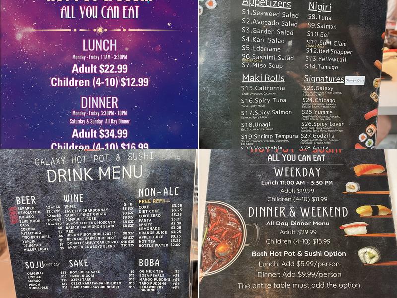 Galaxy Hot Pot and Sushi Menu