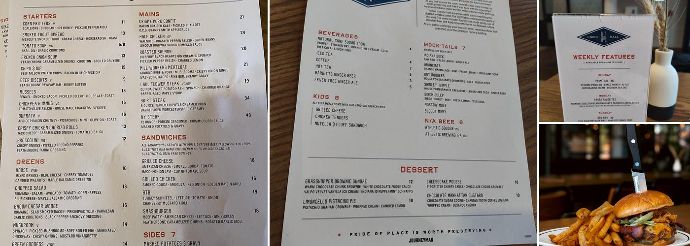 Union Hall Menu