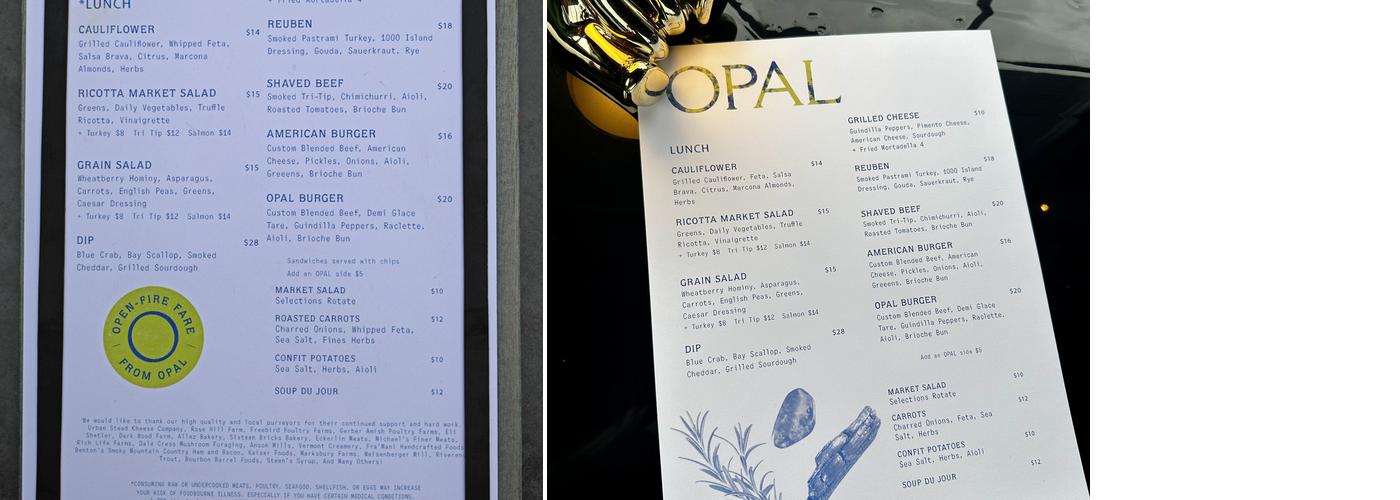 Opal Rooftop Menu