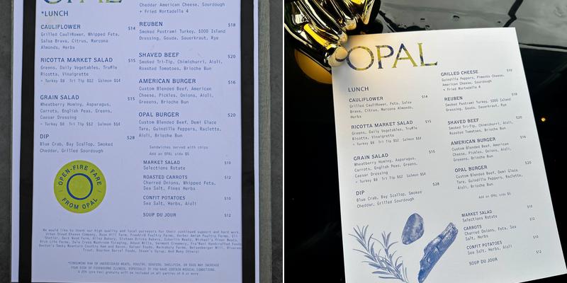 Opal Rooftop Menu