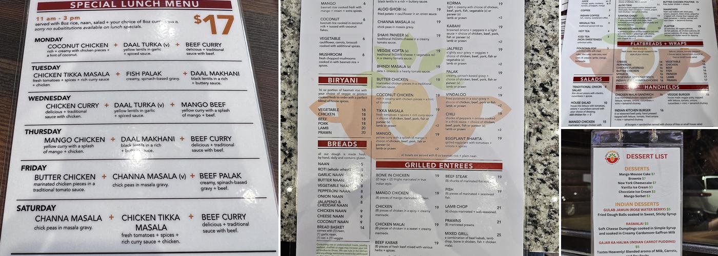 The Mango Tree Menu