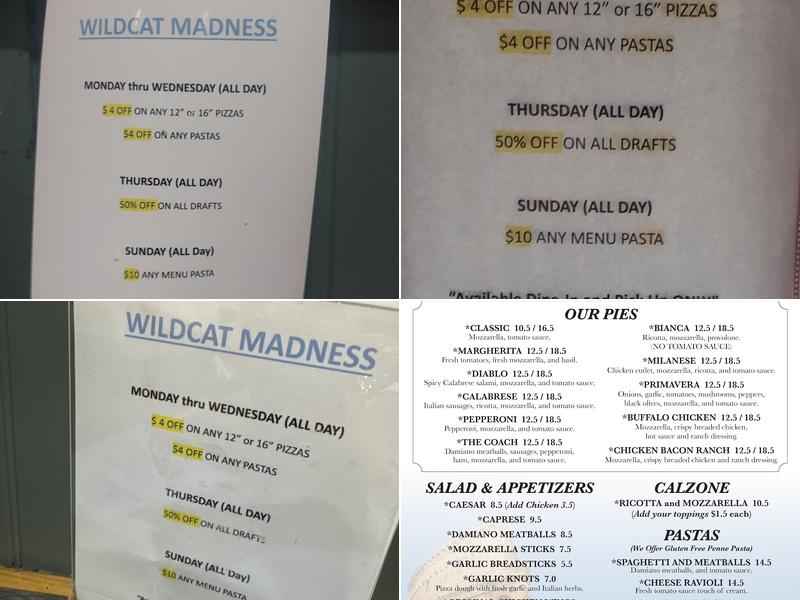 Damiano Pizza and Pasta Menu