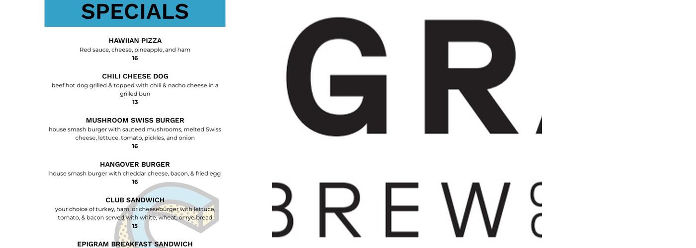 Epigram Brew Co. Menu