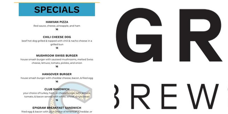 Epigram Brew Co. Menu
