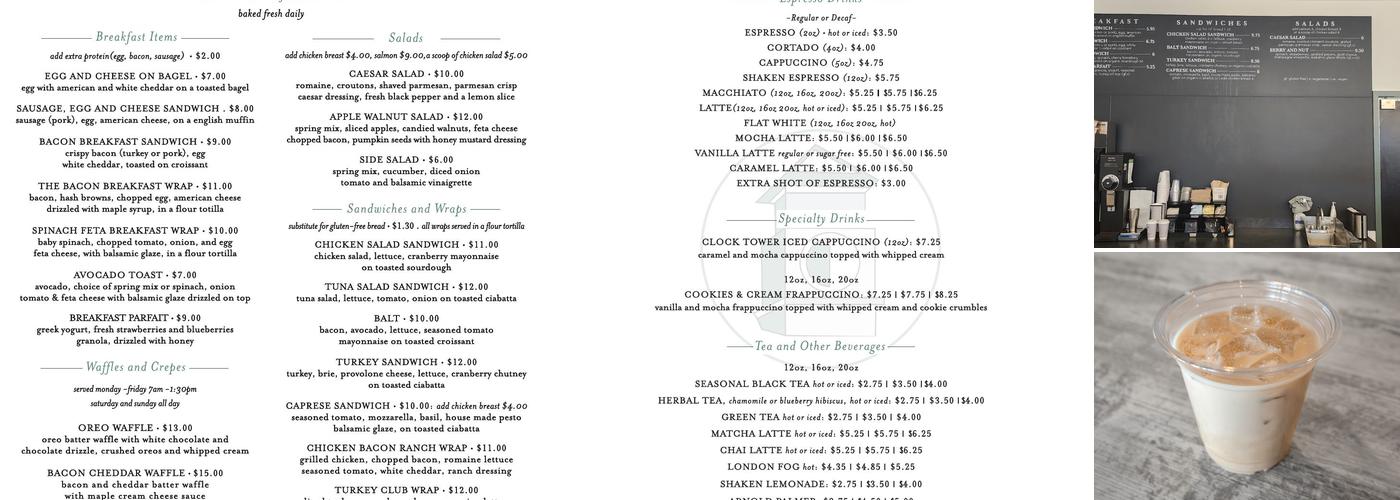 Clock Tower Coffee and Bakery Menu