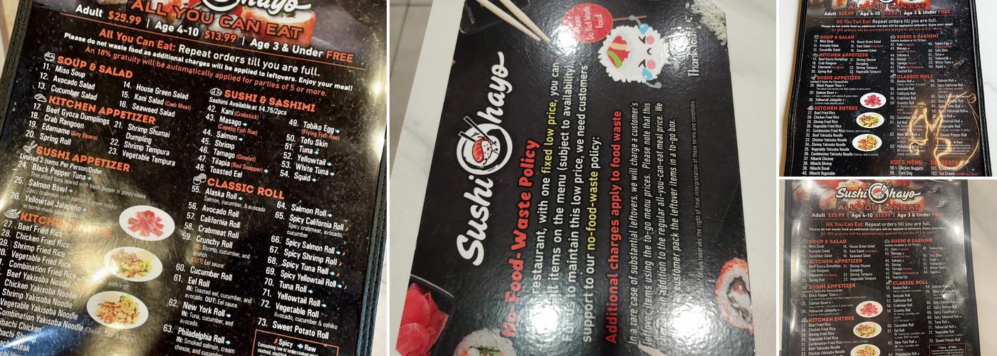 sushi ohayo Menu