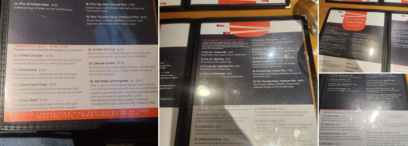 Pho Ngon Menu