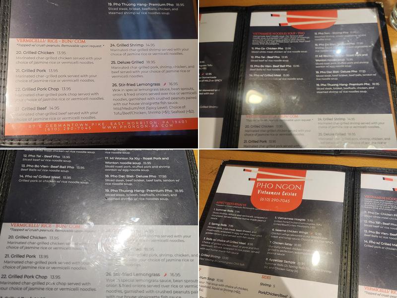 Pho Ngon Menu
