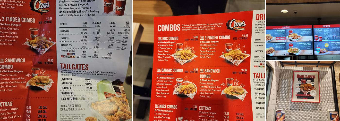 Raising Cane's Chicken Fingers Menu