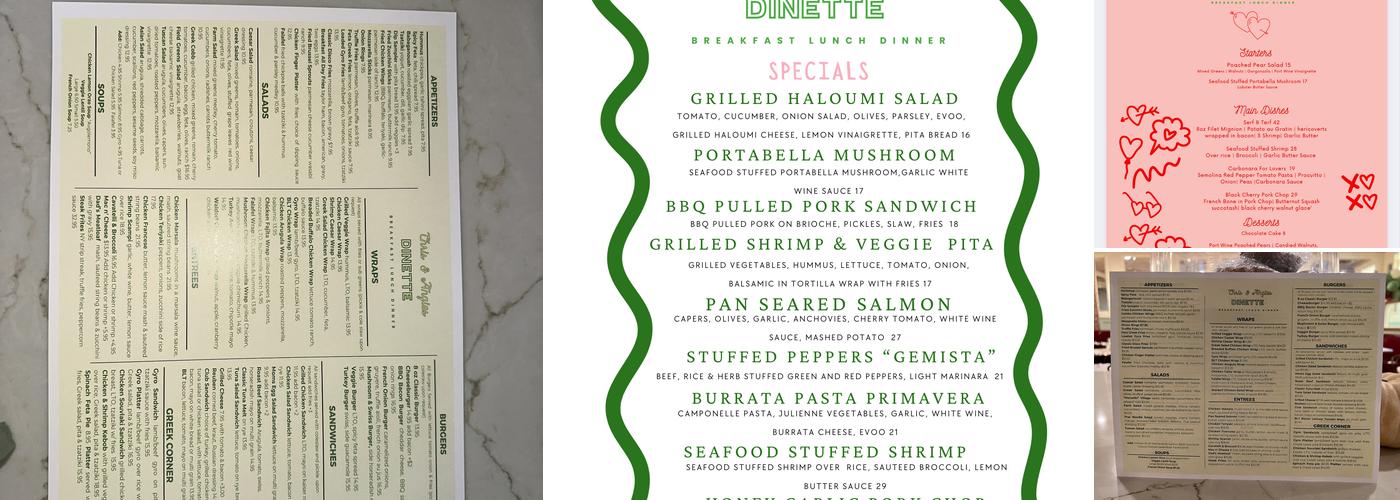 Chris & Angie’s Dinette Menu