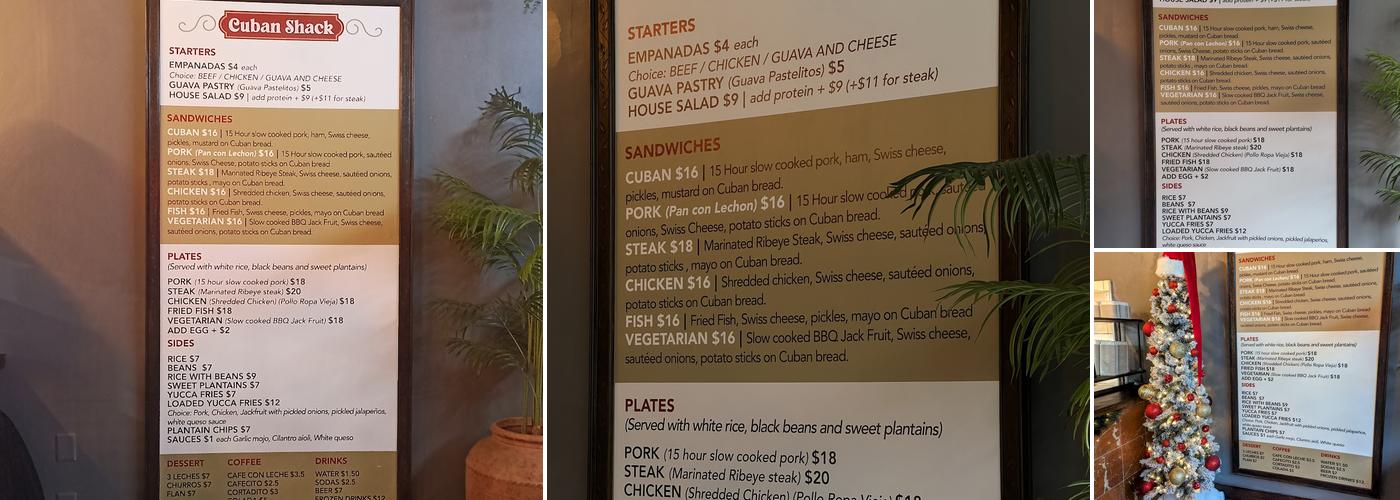 Cuban Shack Menu