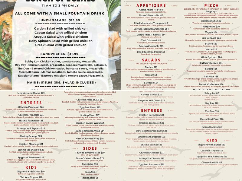 L’uccello Pizza & Italian Fare Menu