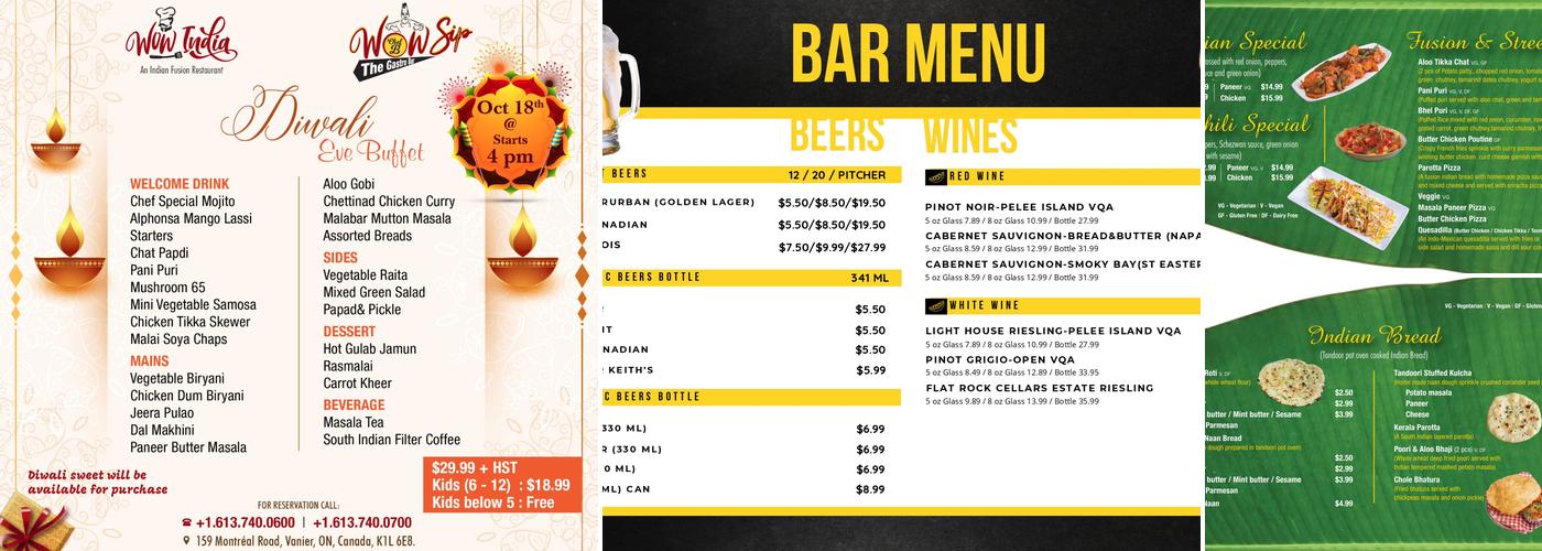 Wow India Restaurant Ottawa Menu