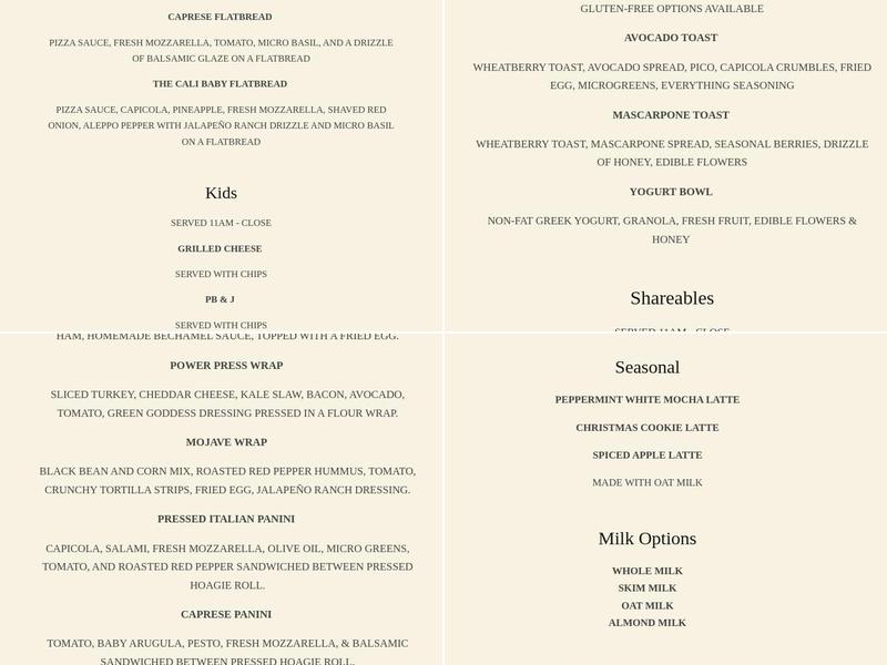 Sonder Coffee Menu